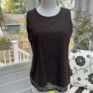 **Price Drop** Geoffrey Beene Sport Brown Stretch Lace Sleeveless Top